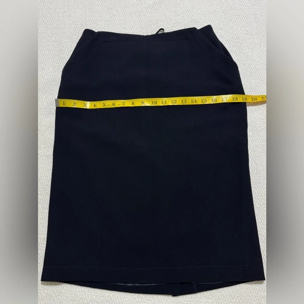 Lauren Ralph Lauren Size 8P Navy Blue Worsted Wool Midi Pencil Skirt Pockets